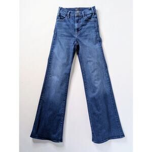 MOTHER Hustler Roller Heel 24 Blue High Rise Wide Leg Clean Hem Full Length 31"